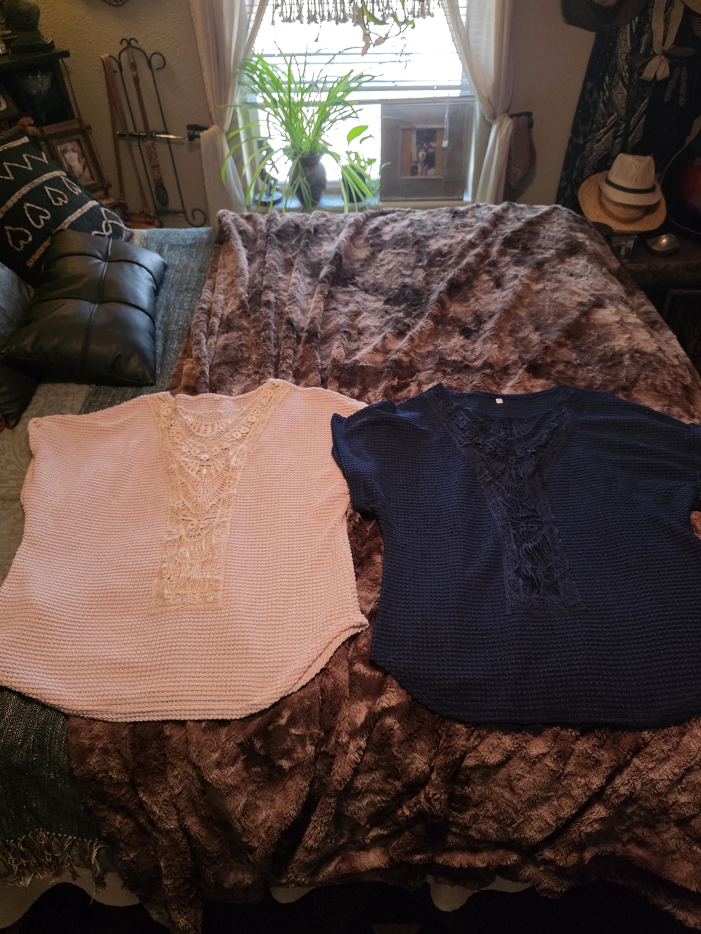2 For The Price Of One Women’s Crochet-Accent Knit Top - Cream and Navy